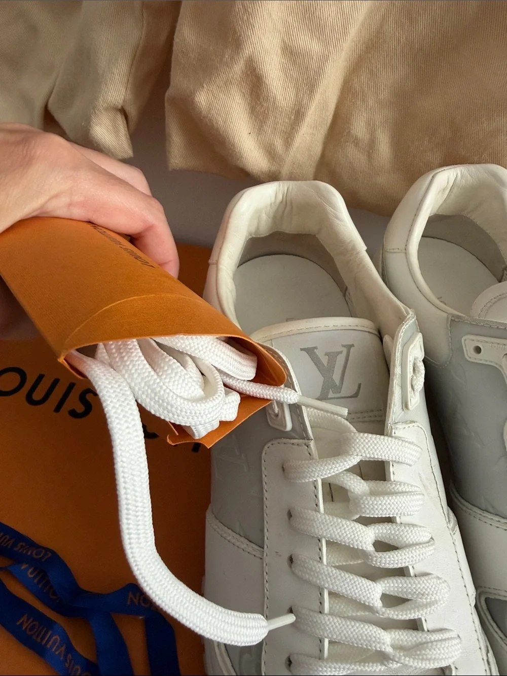 Louis Vuitton Men’s White and Light Gray LV Run Away Sneakers LV women’s 9
